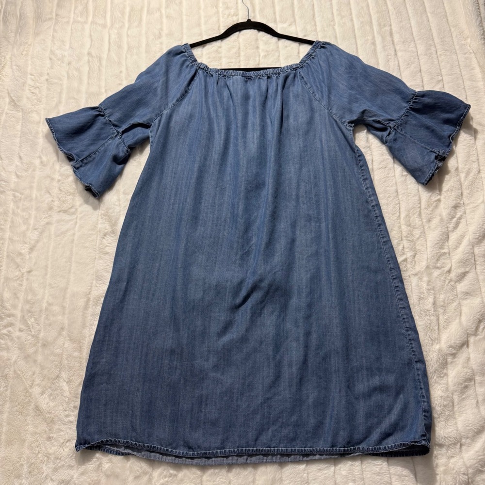 Philosophy Republic Clothing Blue Tencel Bell Sleeve Off Shoulder Dress Large - Picture 10 of 12